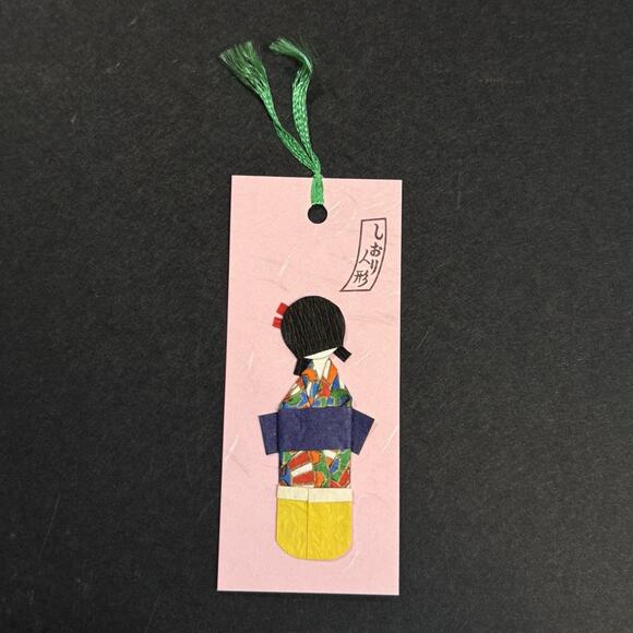 Handmade Japanese Bookmarks Set Of 3 Kimono Origami Paper Shiori Dolls w/Pocket - Picture 5 of 11